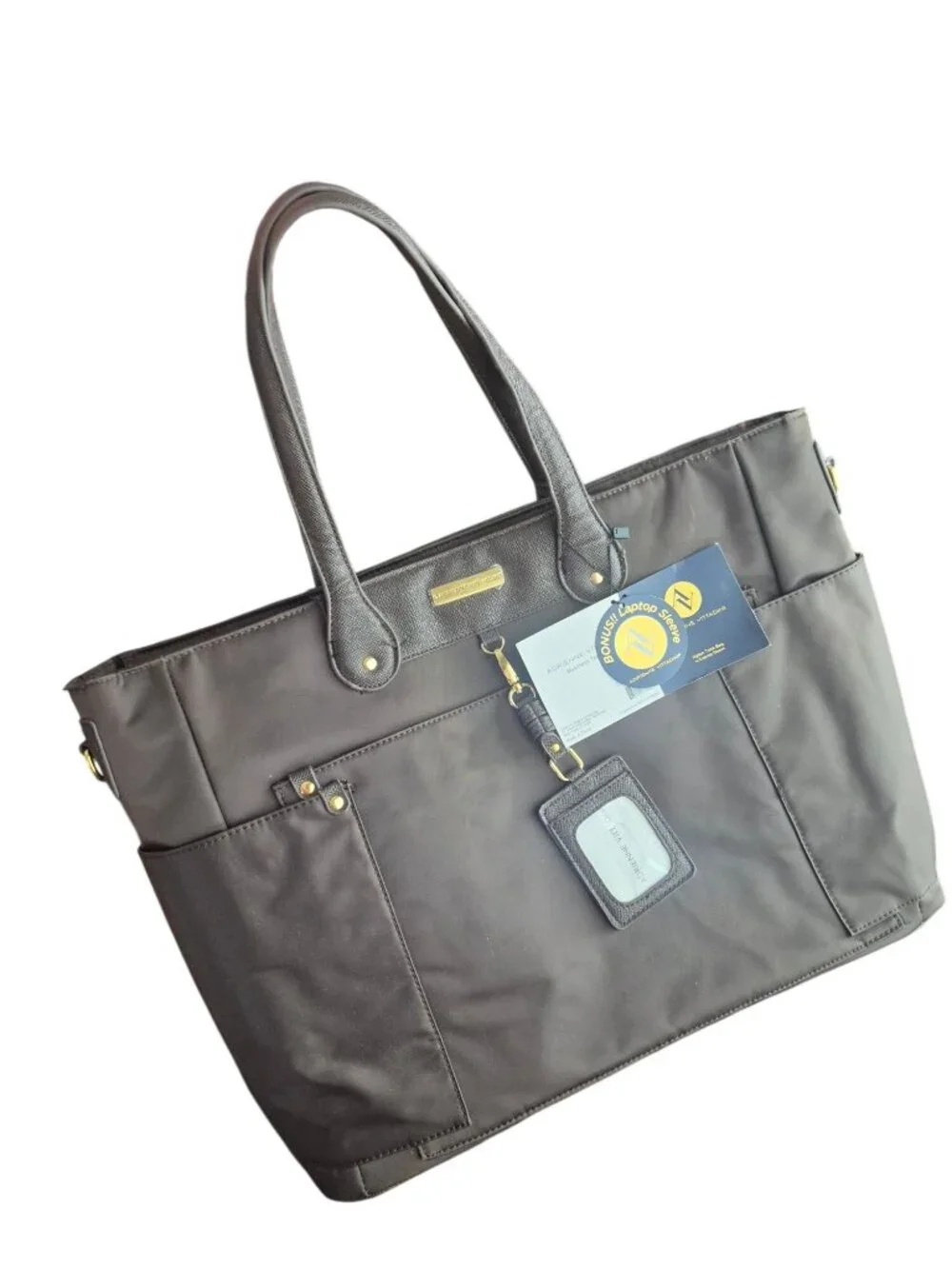 Adrienne Vittadini Nylon Tote Bag With Bonus Laptop Sleeve